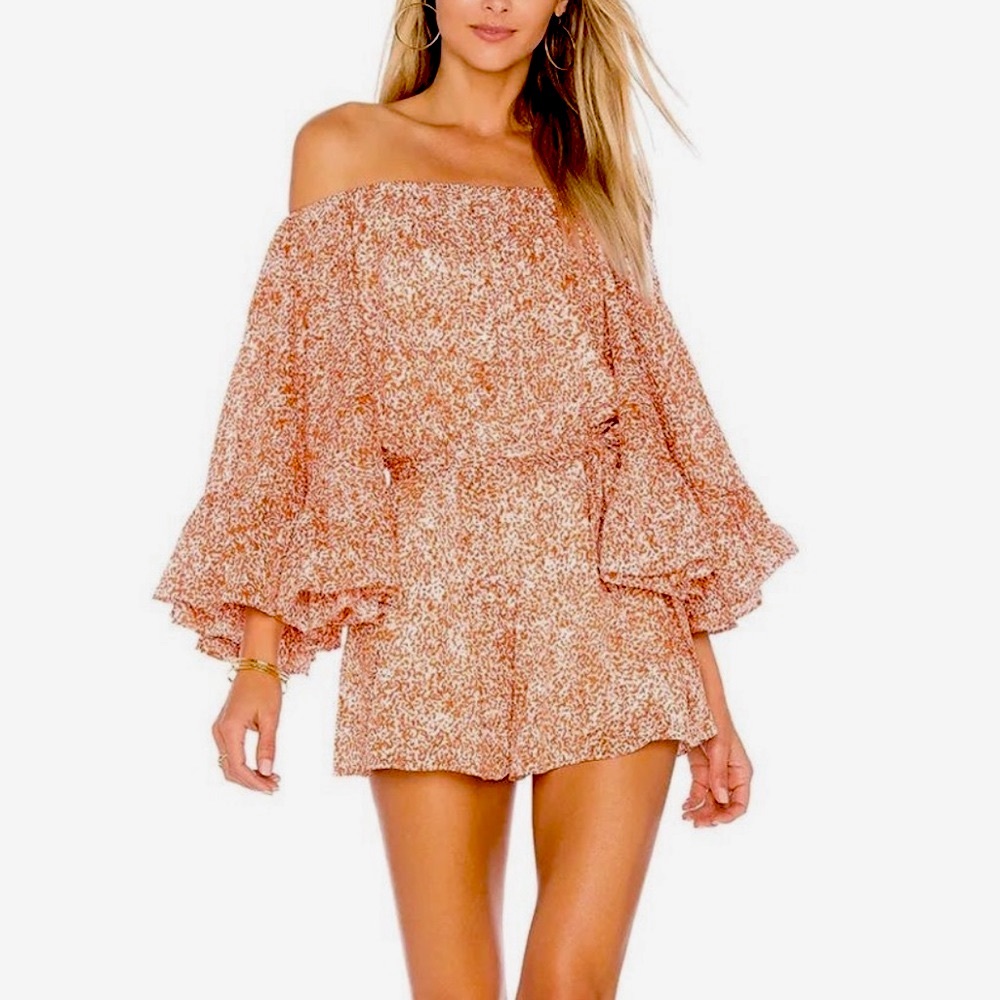 C/MEO COLLECTIVE Bell / Flutter Sleeve Romper Fading Nights Rust Burnt Orange